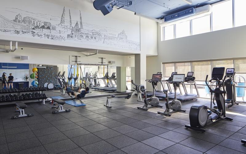 a gym with exercise equipment