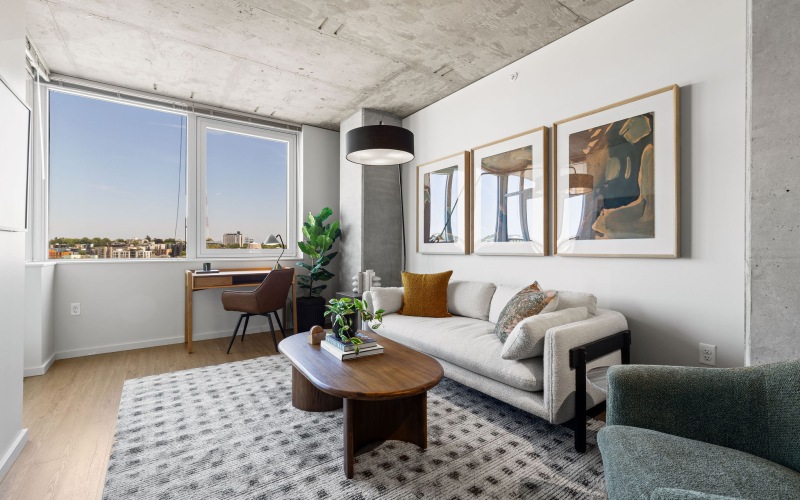 a room with a table and couch