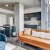 a living room with a couch and a table